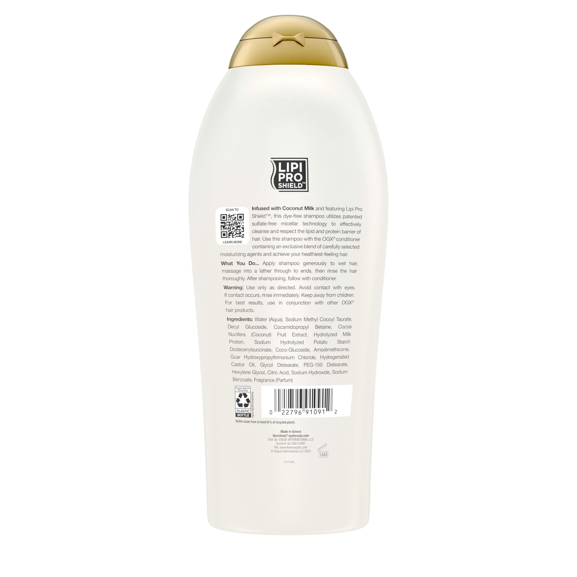 OGX Coconut Milk Shampoo - Sulfate-Free, Nourishing Hair Care for Dry or Damaged Hair
