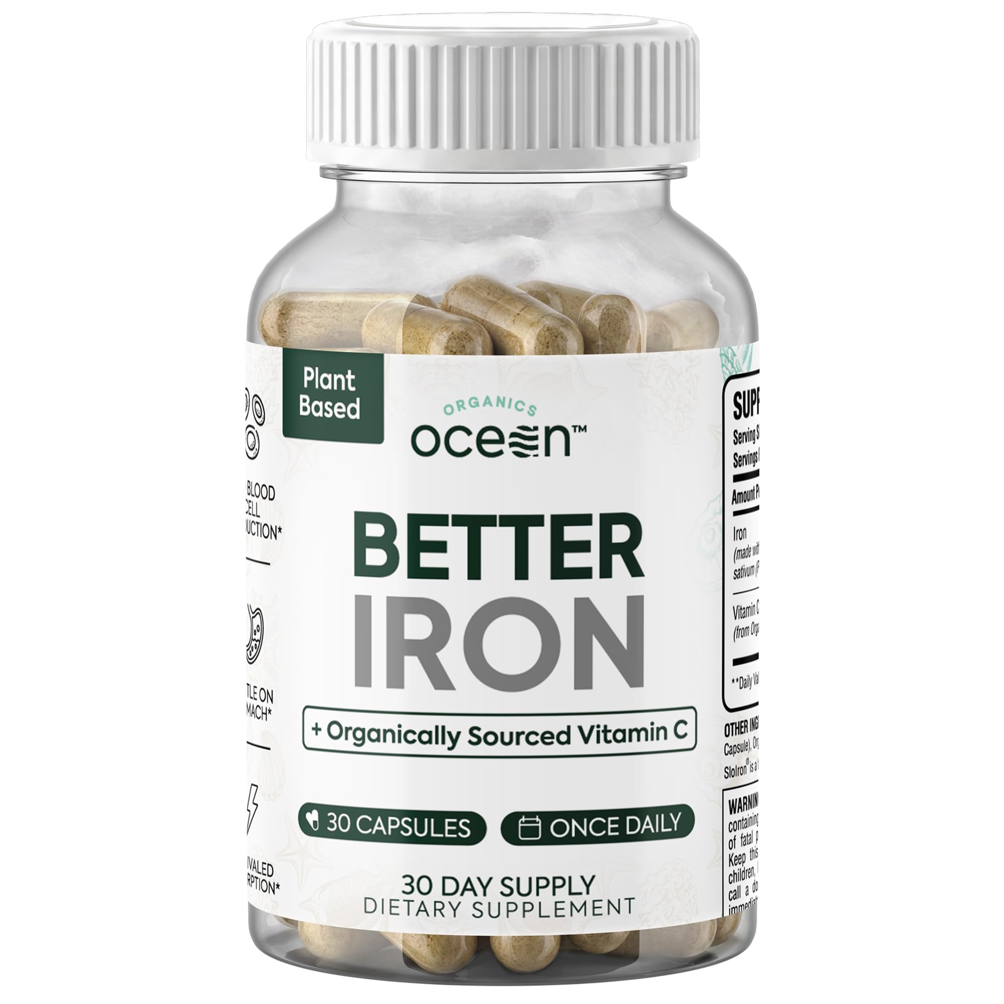Ocean Dietary Supplement Iron Supplement with Lipofer - Supports Healthy Iron Levels & Anemia Support - 30 Tablets