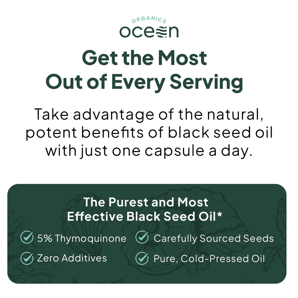 Ocean Black Seed Oil Supplement - 1000mg Çörek Otu Yağı Capsules, 60 Count (1+1 Free) - Natural Health Support