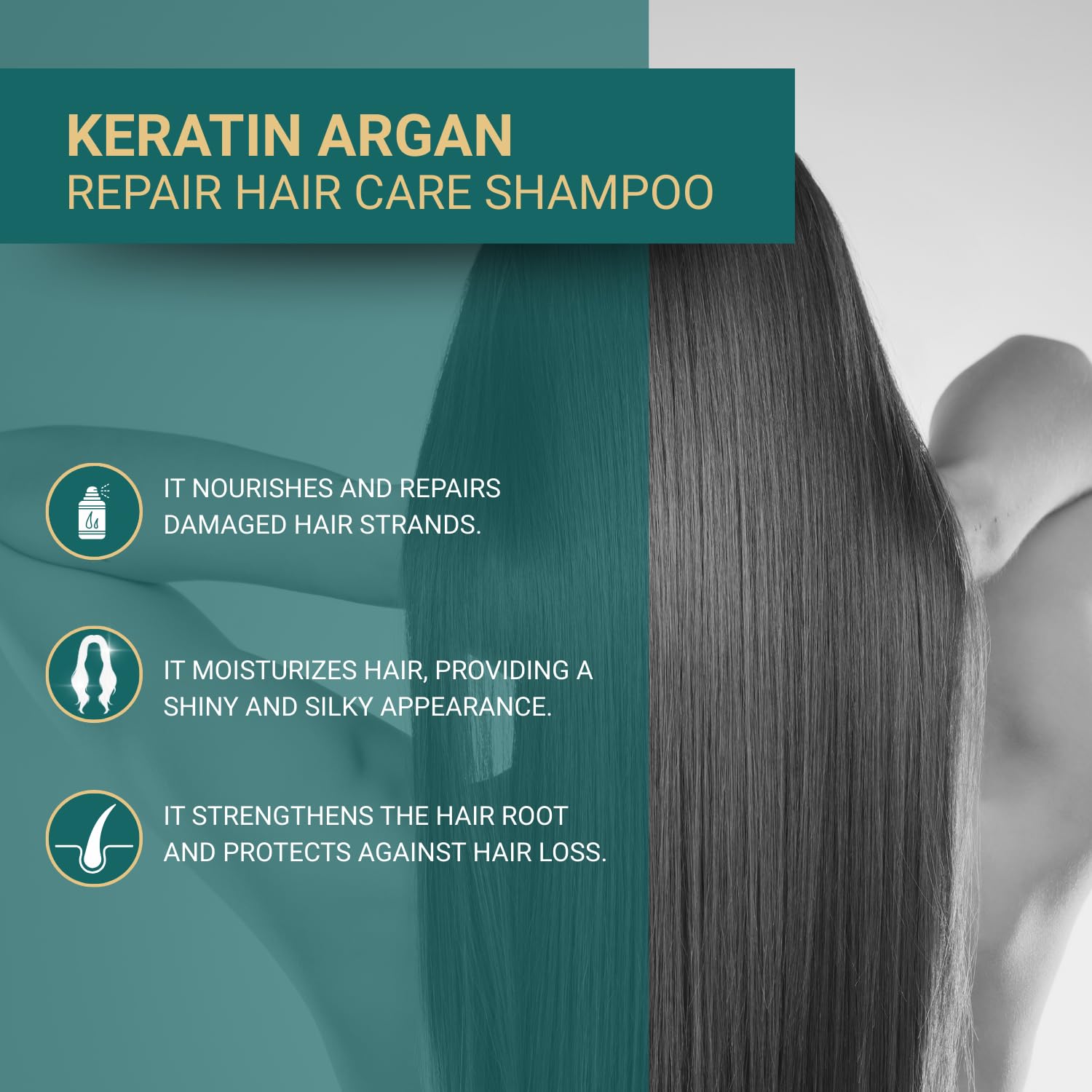 Bioxcin Keratin &amp; Argan Repair Shampoo - Nourishes &amp; Repairs Damaged Hair, 300ml