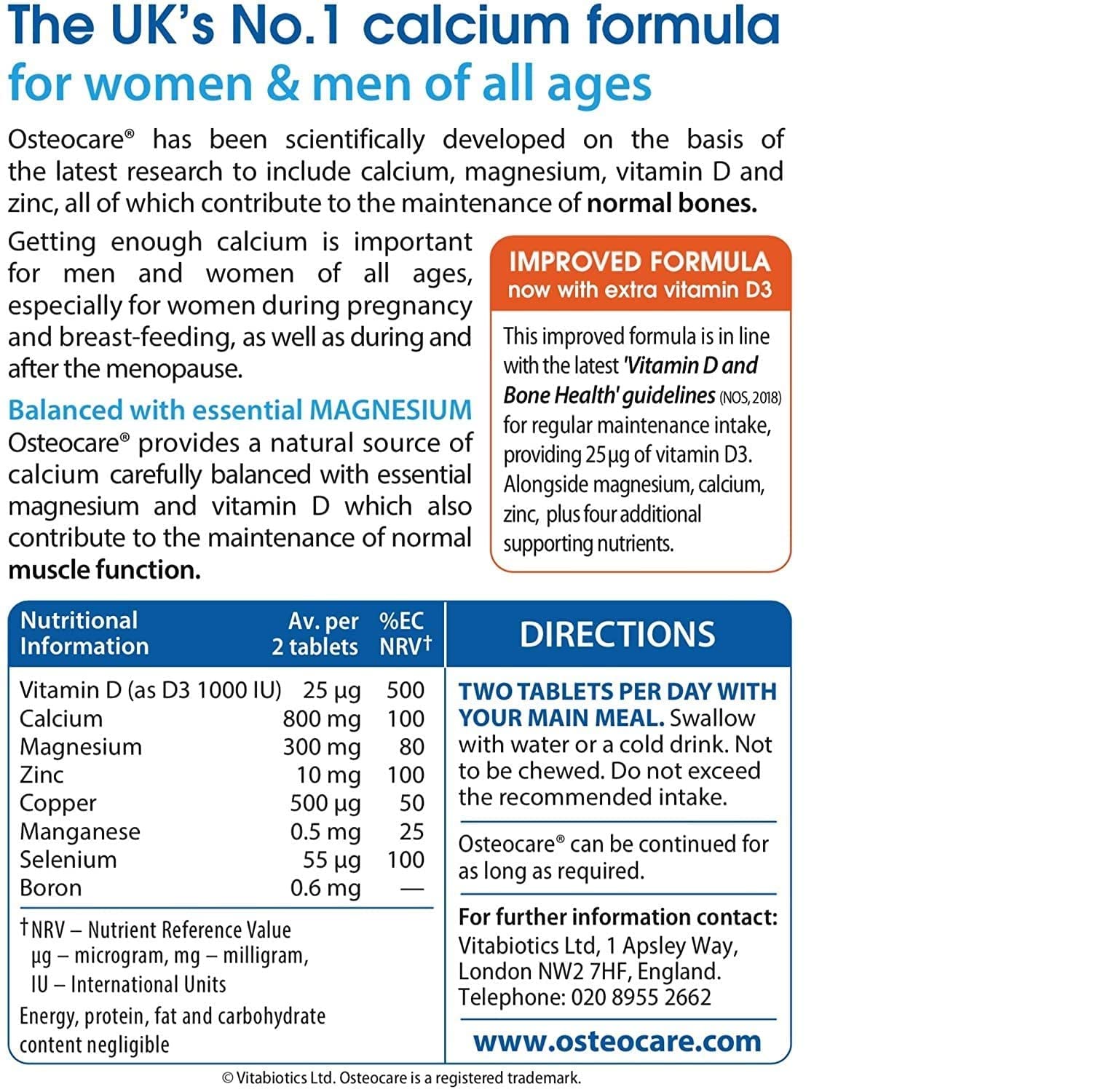 Vitabiotics Osteocare Original 90 Tablets - Calcium &amp; Vitamin D Supplement for Bone Health