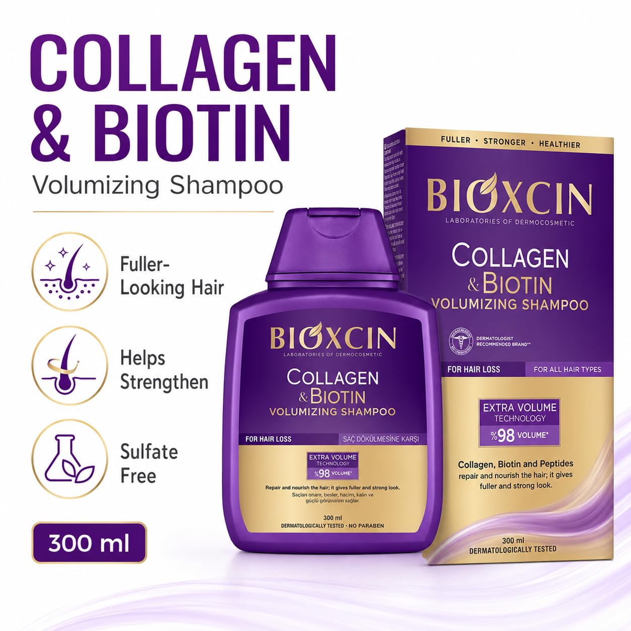 Bioxcin Collagen &amp; Biotin Shampoo - Volume Boost | 300ml