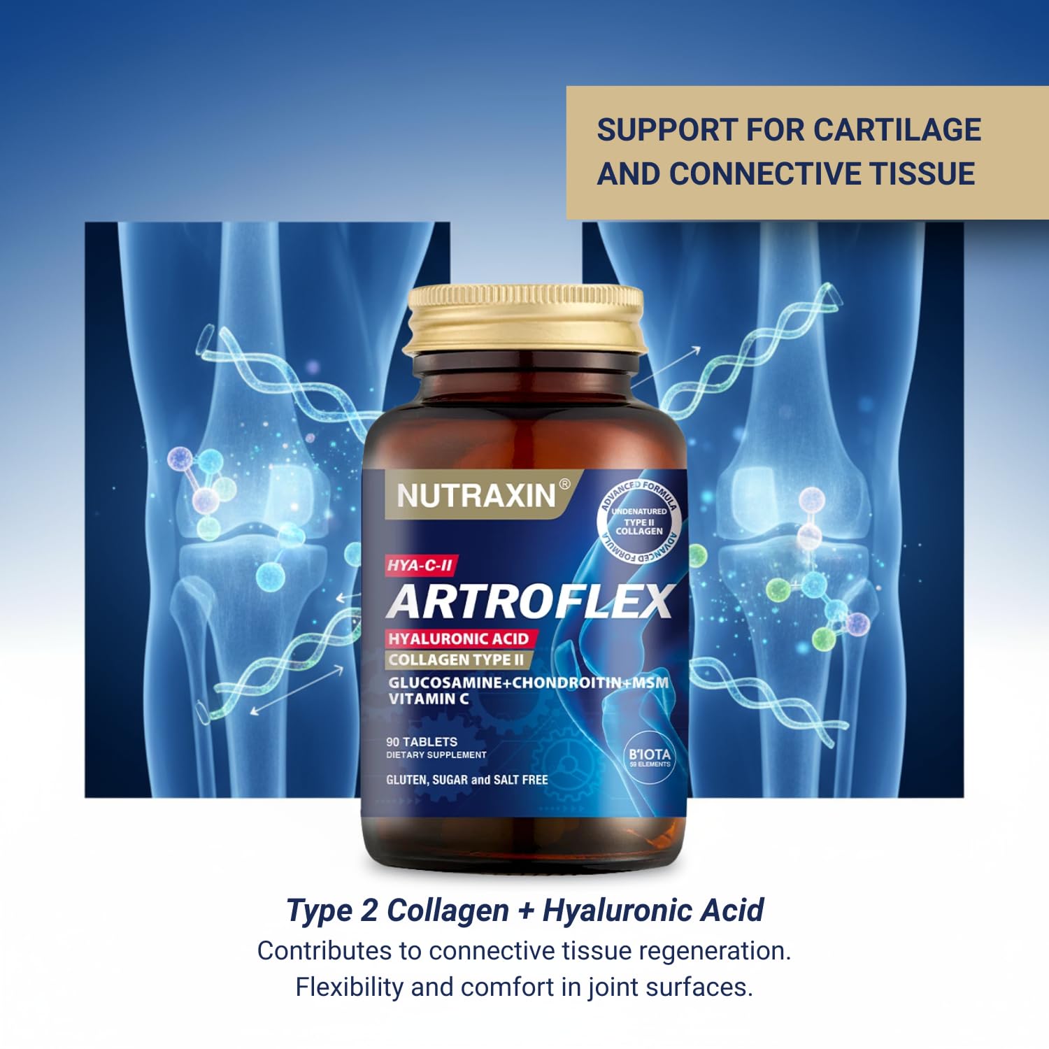 Nutraxin Artroflex HYA-C-II Joint Health Supplement - 90 Tablets, Glucosamine, Chondroitin, Hyaluronic Acid &amp; Collagen