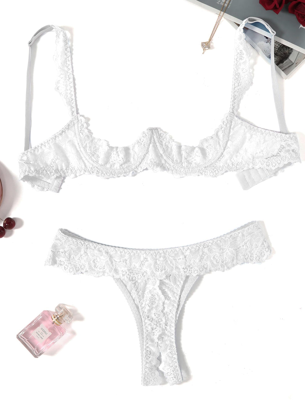 White Lace Women's Slip Underwear Set - 2 Pack | Size M