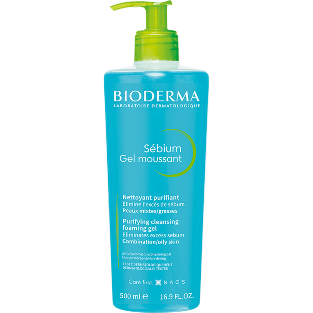 Bioderma Sebium Foaming Gel Facial Cleansing Gel for Combination & Oily Skin - 16.91 fl oz, Gentle & Non-Comedogenic