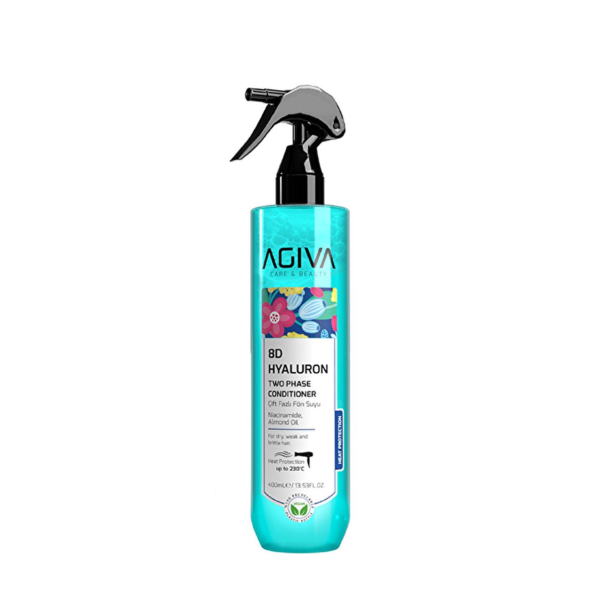 Agiva 8D Hyaluron Hair Moisturizing Spray: Heat Protectant, Shine & Easy Comb - Hydrating Hyaluronic Acid, Almond Oil Leave-In Conditioner Agiva Hyaluron Hair Spray: Moisturize, Protect, Shine hair moisturizing spray, heat protectant spray, hyaluronic acid hair spray, hair styling spray, easy comb hair spray, hair repair spray, hair shine spray, niacinamide hair, almond oil hair, leave in hair conditioner, hair spray, hair treatment, dry hair, damaged hair, hair hydration, hair care, styling product, hair h