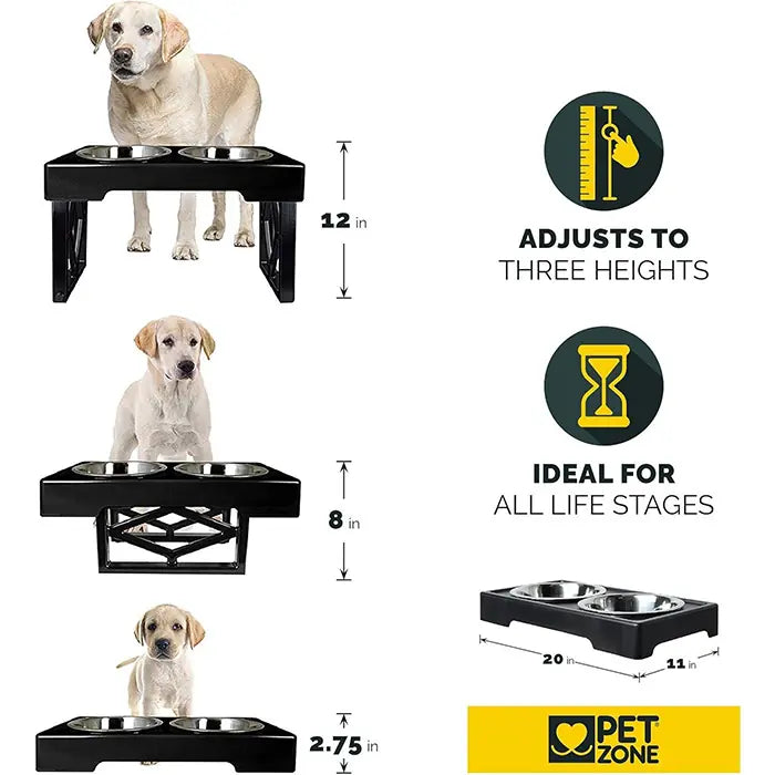 Pet Zone OurPets Barking Bistro Adjustable Height Pet Bowl Set 2 x 1.75 L