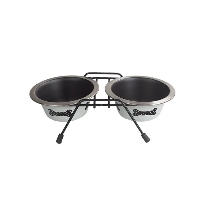 Oripet Bone Pattern Double Dog Bowl for Food and Water 1/2pt