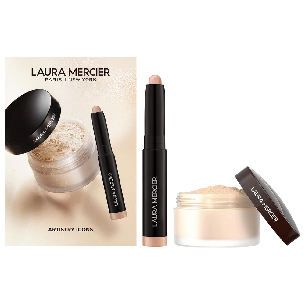 Laura Mercier Mini Makeup Set: Caviar Stick Eyeshadow & Translucent Loose Setting Powder - Long-Wearing, Soft-Matte Finish Laura Mercier Makeup Set: Eyeshadow & Powder, Long-Wearing loose setting powder, caviar stick eyeshadow, makeup set, long-wearing makeup, translucent powder, soft-matte finish, Laura Mercier, vitamin c powder, hyaluronic acid makeup, blurring powder makeup, cosmetics set, mini makeup, eyeshadow, setting powder, shine control, crease-resistant, vitamin e powder, botanical powder, gifts f