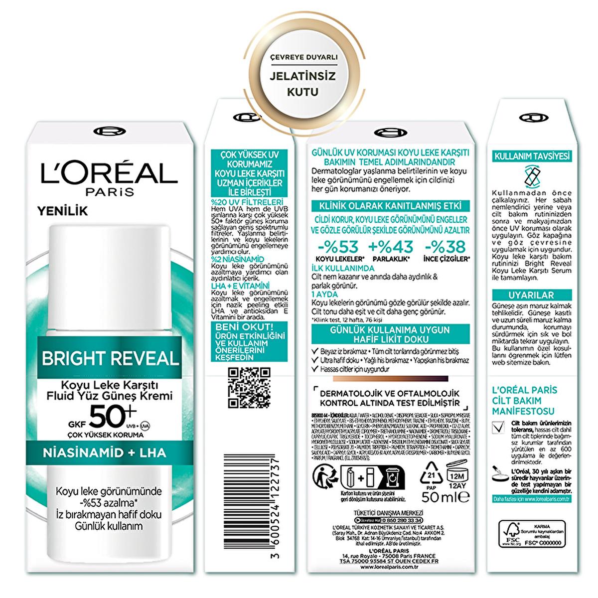 L&#39;Oreal Paris Bright Reveal SPF 50+ Anti-Dark Spot Face Sunscreen - Lightweight, Non-Greasy Daily UV Protection for Sensitive Skin L&#39;Oreal Paris Bright Reveal SPF 50+ Face Sunscreen Face Sunscreen, SPF 50+, Anti-dark spot, Daily UV protection, Lightweight sunscreen, Sunscreen for sensitive skin, L&#39;Oreal Paris, Bright Reveal, Anti-aging, Dermatologist recommended, Non-greasy, Broad-spectrum protection, Niacinamide, LHA, Vitamin E, Daily skincare, Sensitive skin care