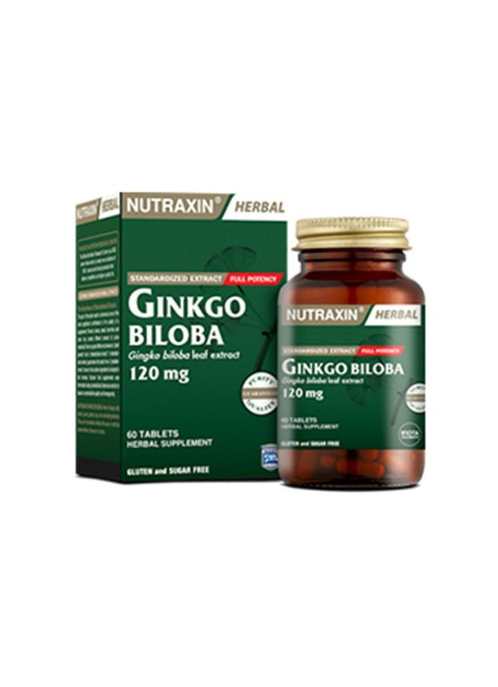 Nutraxin Ginkgo Biloba 120 mg Supplement - Brain Health & Cognitive Support for Adults, 60 Capsules - Vitamin & Supplement