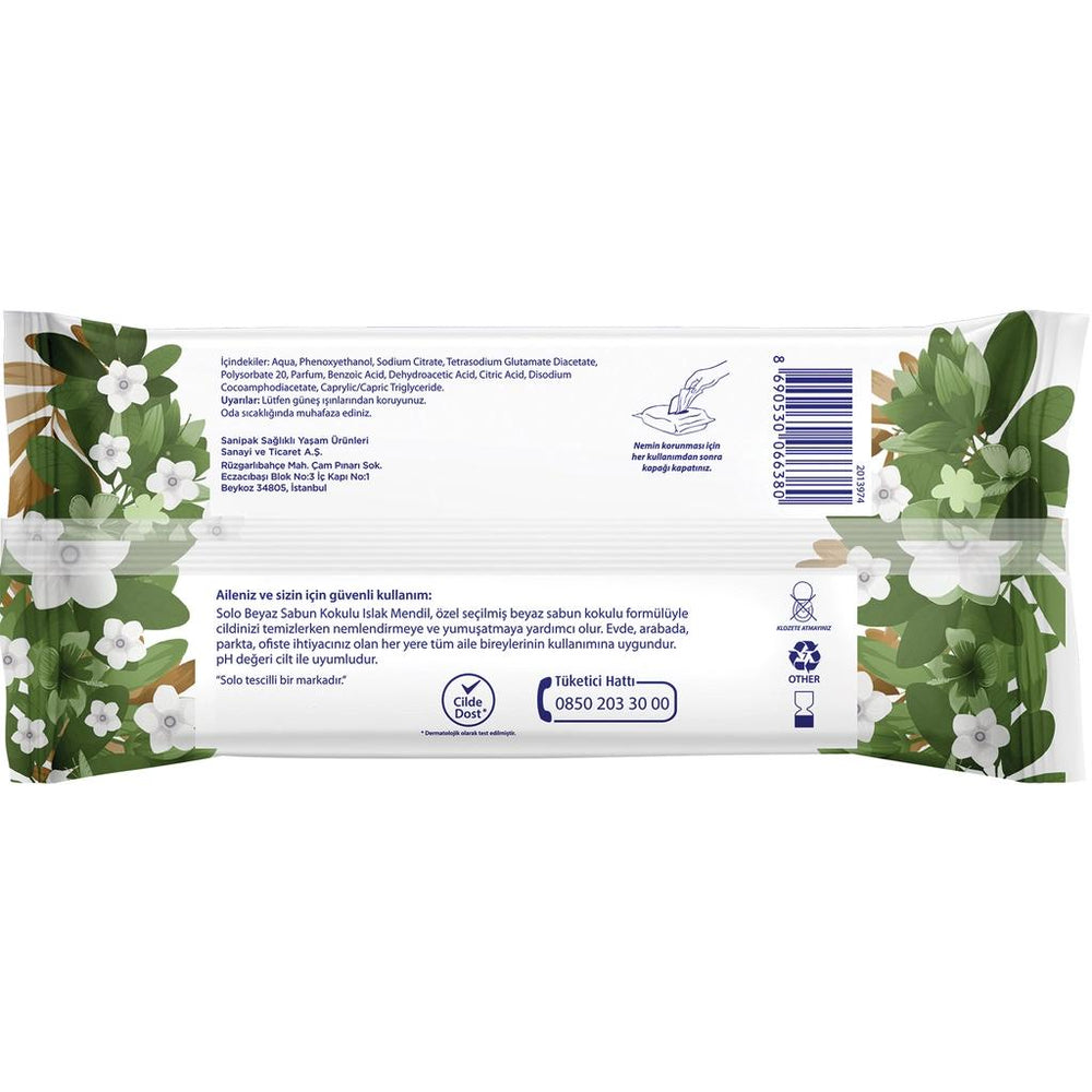 Solo White Soap Scented Wet Wipes for Fresh Cleansing 90 Count