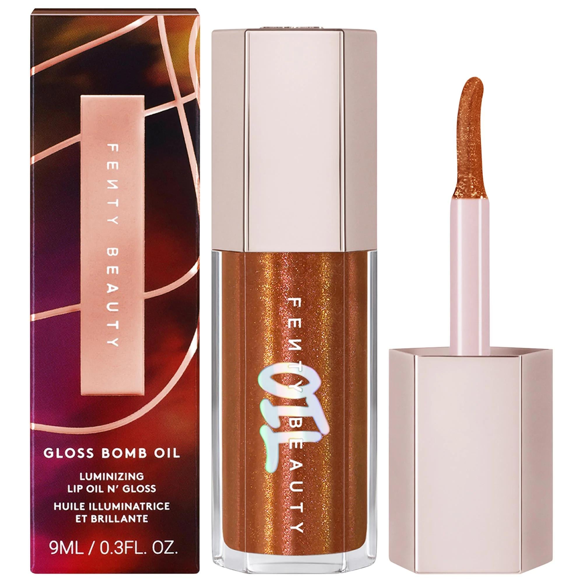 Fenty Beauty Gloss Bomb Oil Luminizing Lip Oil &#39;N Gloss - Shimmering, Nourishing, Cruelty-Free Lip Gloss Fenty Beauty Gloss Bomb Lip Oil &#39;N Gloss - Shimmering Lip Care Lip Gloss, Lip Oil, Cruelty-free Cosmetics, Shimmering Lip Products, Nourishing Lip Care, Fenty Beauty, Beauty Products, Makeup, Lip Care, Cosmetic Products, Shimmering Finish, Nourishing Ingredients, Ethical Beauty, Coconut-Vanilla Scent, Gel-oil Texture