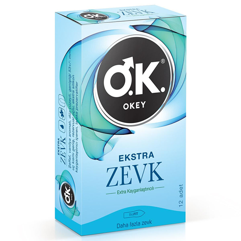 Okey Ekstra Zevk Prezervatif - Lubricated Condoms for Enhanced Intimacy and Comfort - 12 Units - Intimate Care