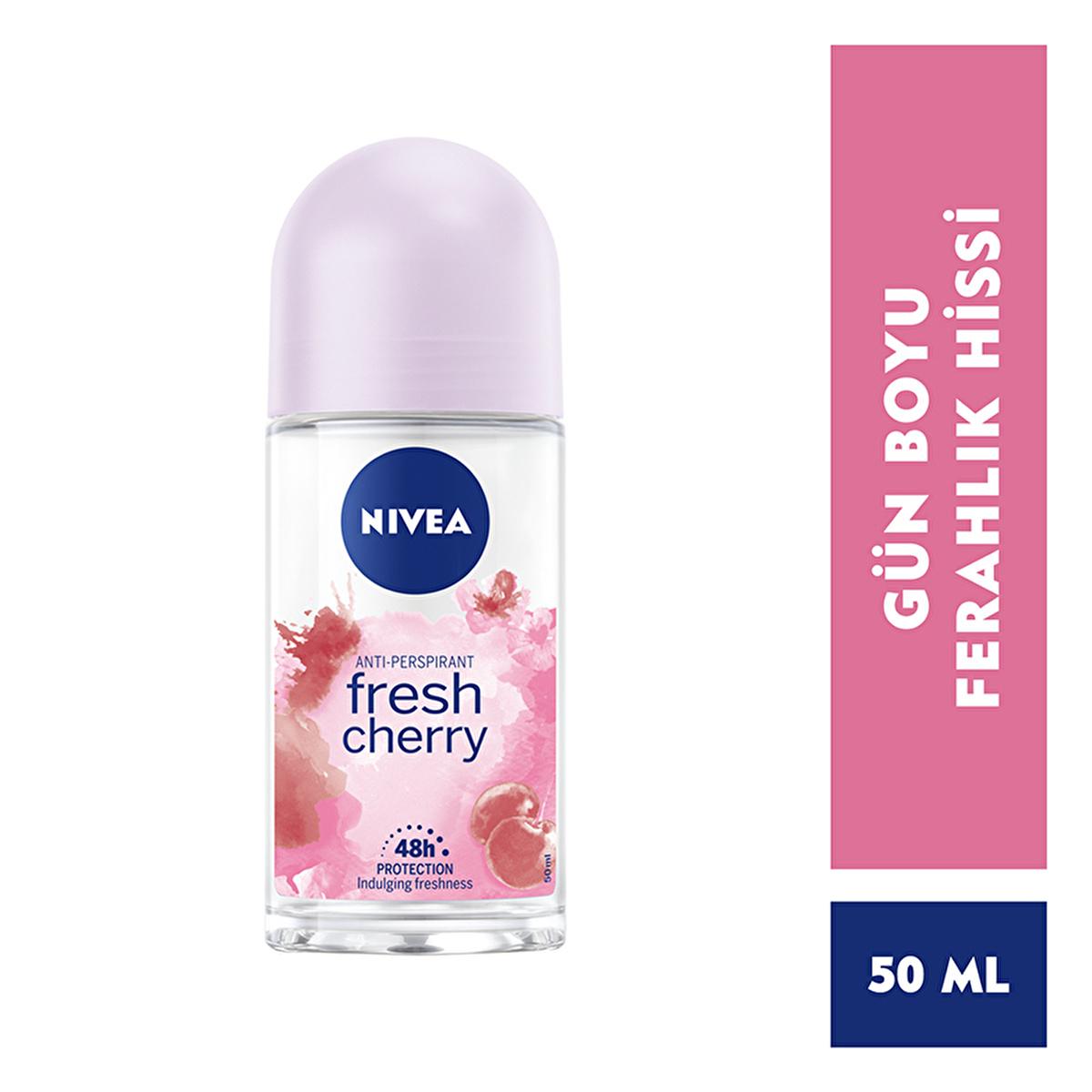 nivea-fresh-cherry-deodorant-roll-on-50ml-front, nivea-fresh-cherry-deodorant-roll-on-50ml-back NIVEA Fresh Cherry Deodorant Roll-On - 50ml NIVEA Fresh Cherry Deodorant Roll-On nivea, deodorant, women, roll-on, fresh-cherry, personal-care, anti-perspirant, 48-hour-protection, cherry-scent, ai-generated