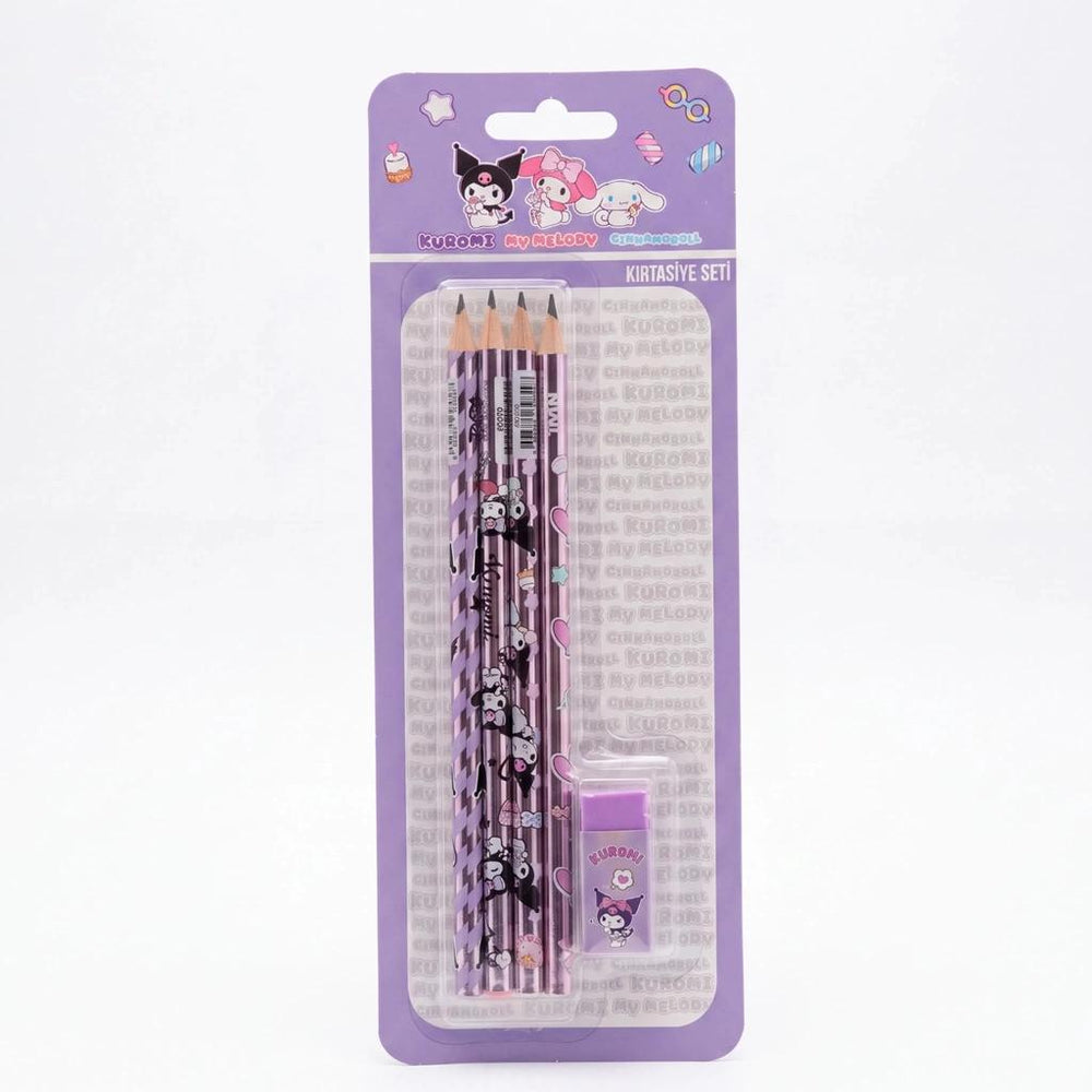 Sanrio Kuromi, My Melody & Cinnamoroll 4-Piece Stationery Set with Pencils
