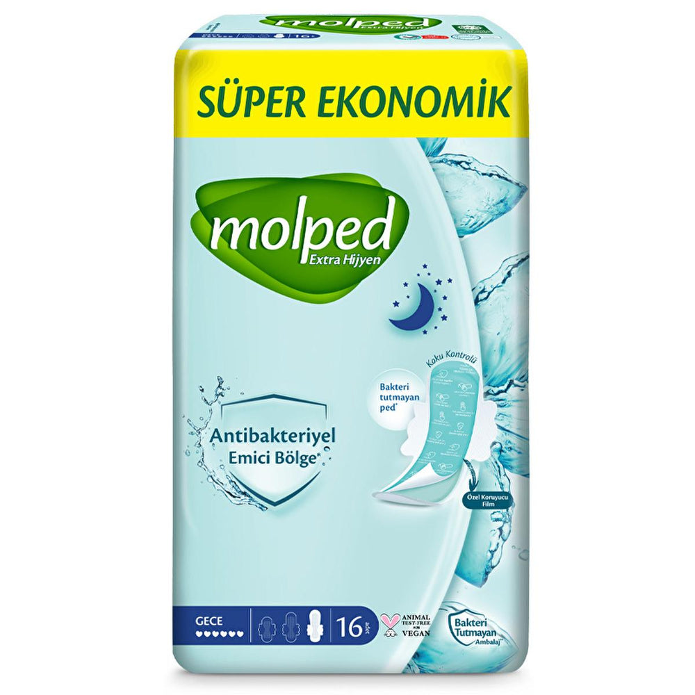 Molped Extra Hygiene Antibacterial Sanitary Pads for Women - Ultra Comfort & Odor Control - 16 Count - Hygiene Products