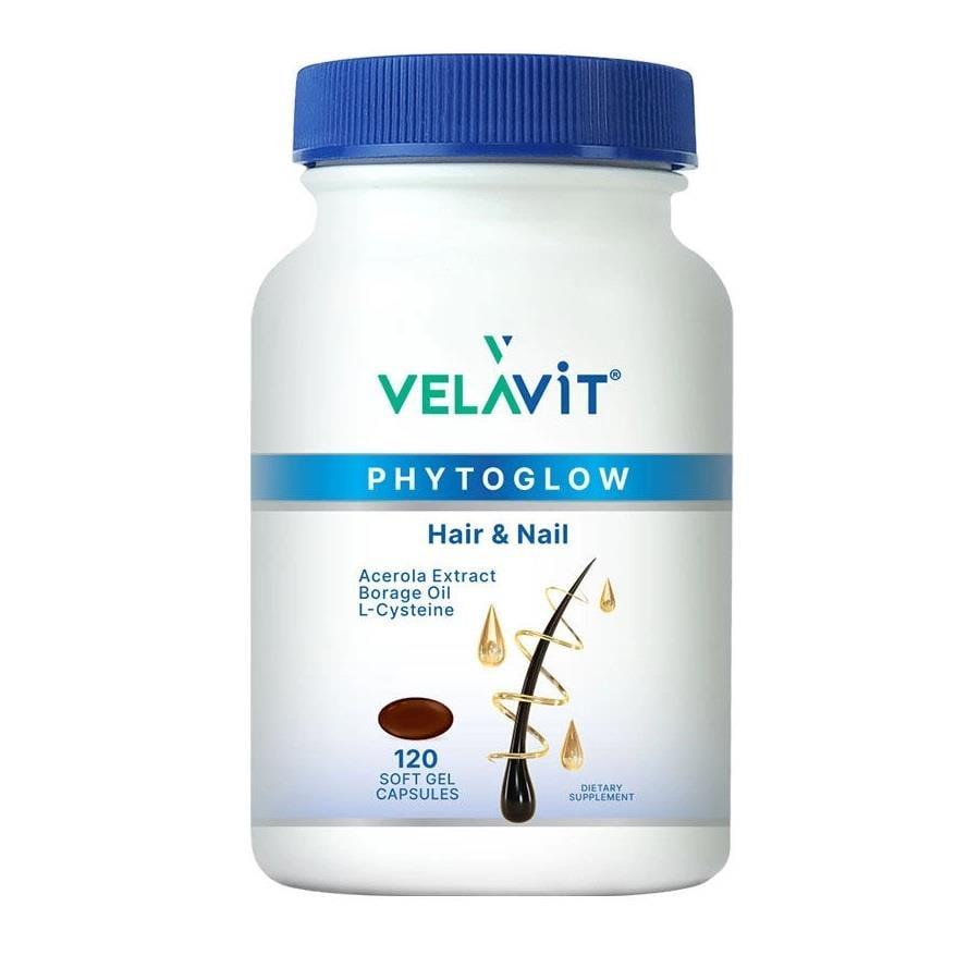 velavit phytoglow hair nail 120 soft gel capsules, velavit hair nail supplement bottle Velavit Phytoglow Hair Nail - 120 Soft Gel Capsules Velavit Phytoglow Hair Nail - 120 Soft Gel Capsules hair-care, nail-care, skin-care, dietary-supplement, biotin, vitamins, soft-gel-capsules, velavit, healthy-hair, ai-generated