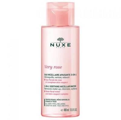 nuxe very rose 3 in 1 cleansing water 400ml, gentle micellar water for sensitive skin, nuxe skincare product with rose water Nuxe Very Rose 3 in 1 Cleansing Water - Softens & Cleanses | 400ml Nuxe Very Rose 3 in 1 Cleansing Water | 400ml nuxe, cleansing-water, micellar-water, sensitive-skin, rose-water, skin-care, hydrating, makeup-removal, ai-generated, natural-ingredients