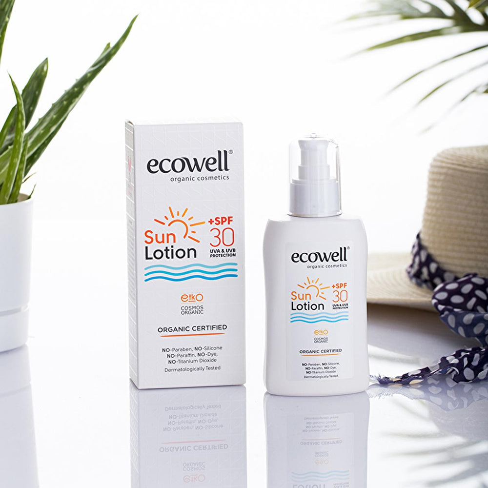 Ecowell Organic Sunscreen Lotion - 30 SPF, Vegan & Mineral UVA UVB Protection, Moisturizing & Eco-Friendly - Sunscreen