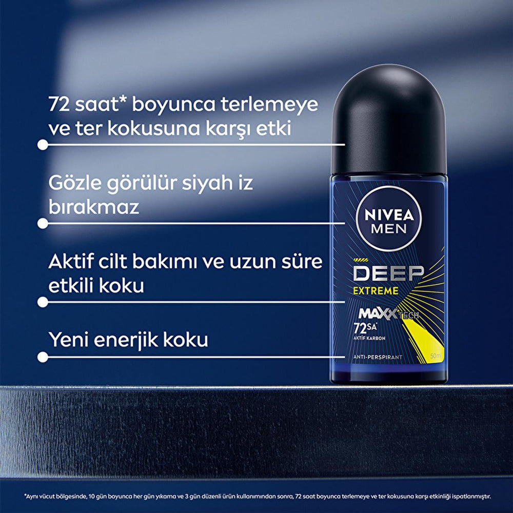 Nivea Men Deep Extreme Roll-on Deodorant for Active Men - Long Lasting Anti-Perspirant Protection, 72 Hours Sweat - view 5