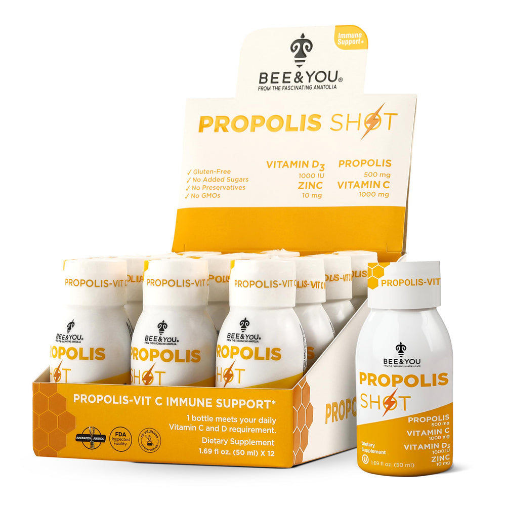 BEE & YOU Propolis D3 + Zinc C Vitamin Shots - 50 ml x 12 Pack