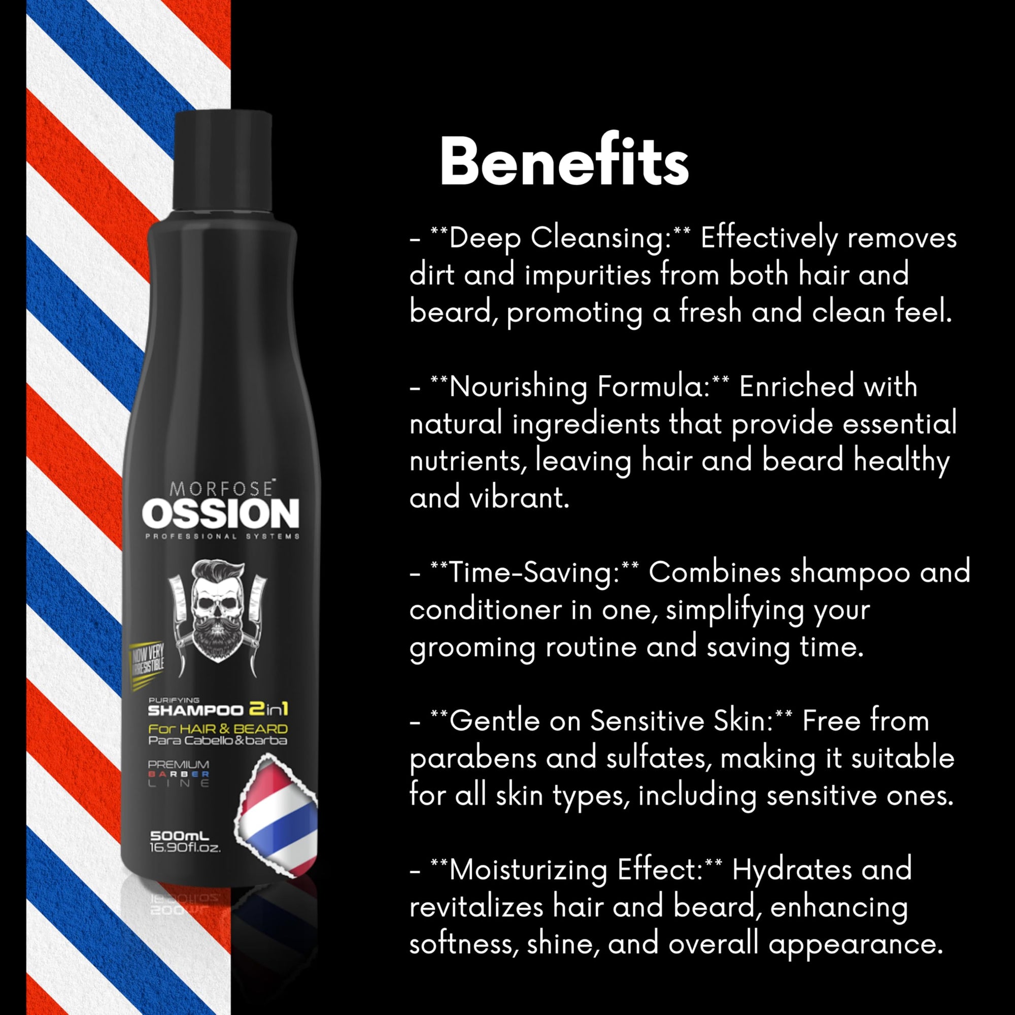 Morfose Ossion Premium Barber Purifying Shampoo 17oz - Nourishing Formula | Salon Quality
