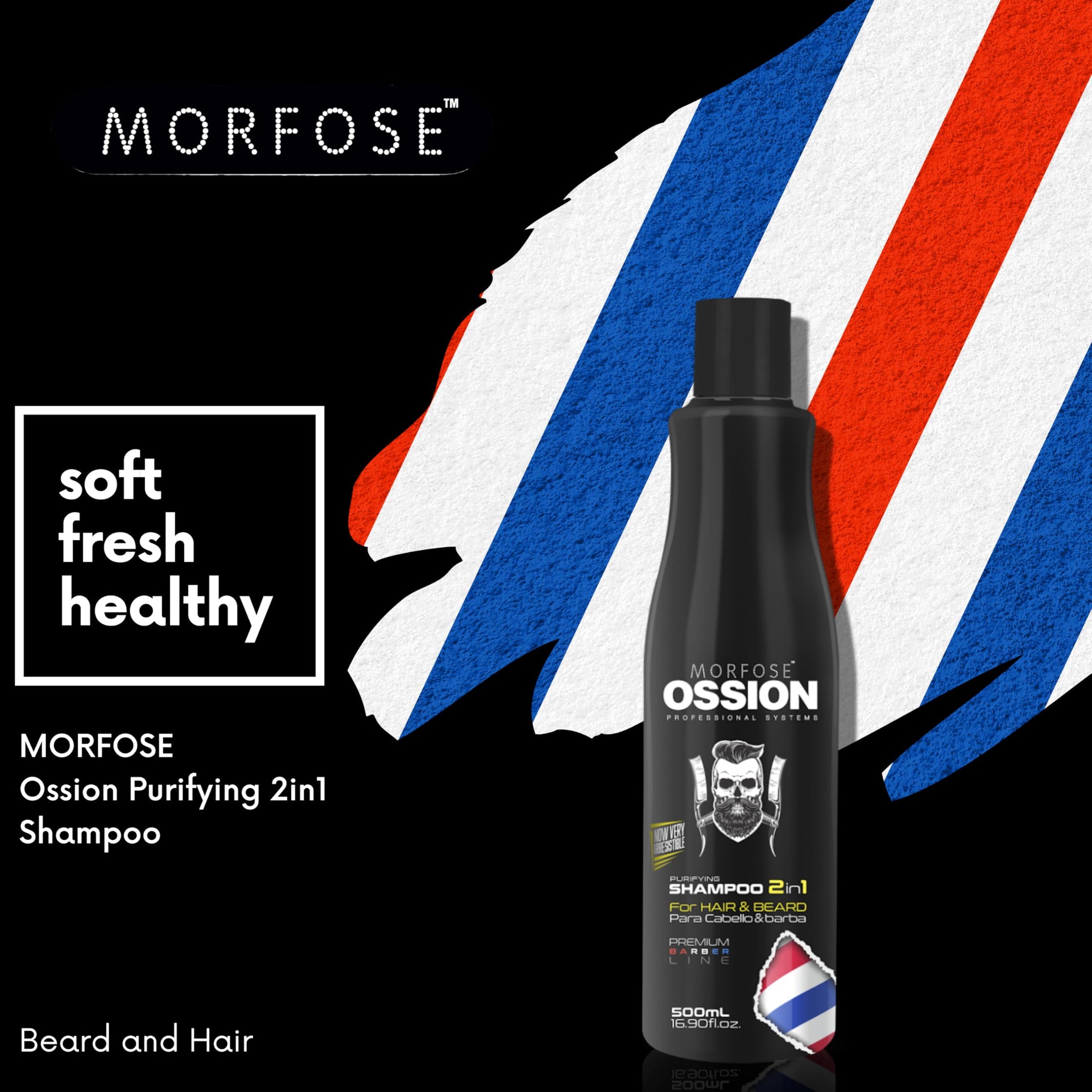 Morfose Ossion Premium Barber Purifying Shampoo 17oz - Nourishing Formula | Salon Quality