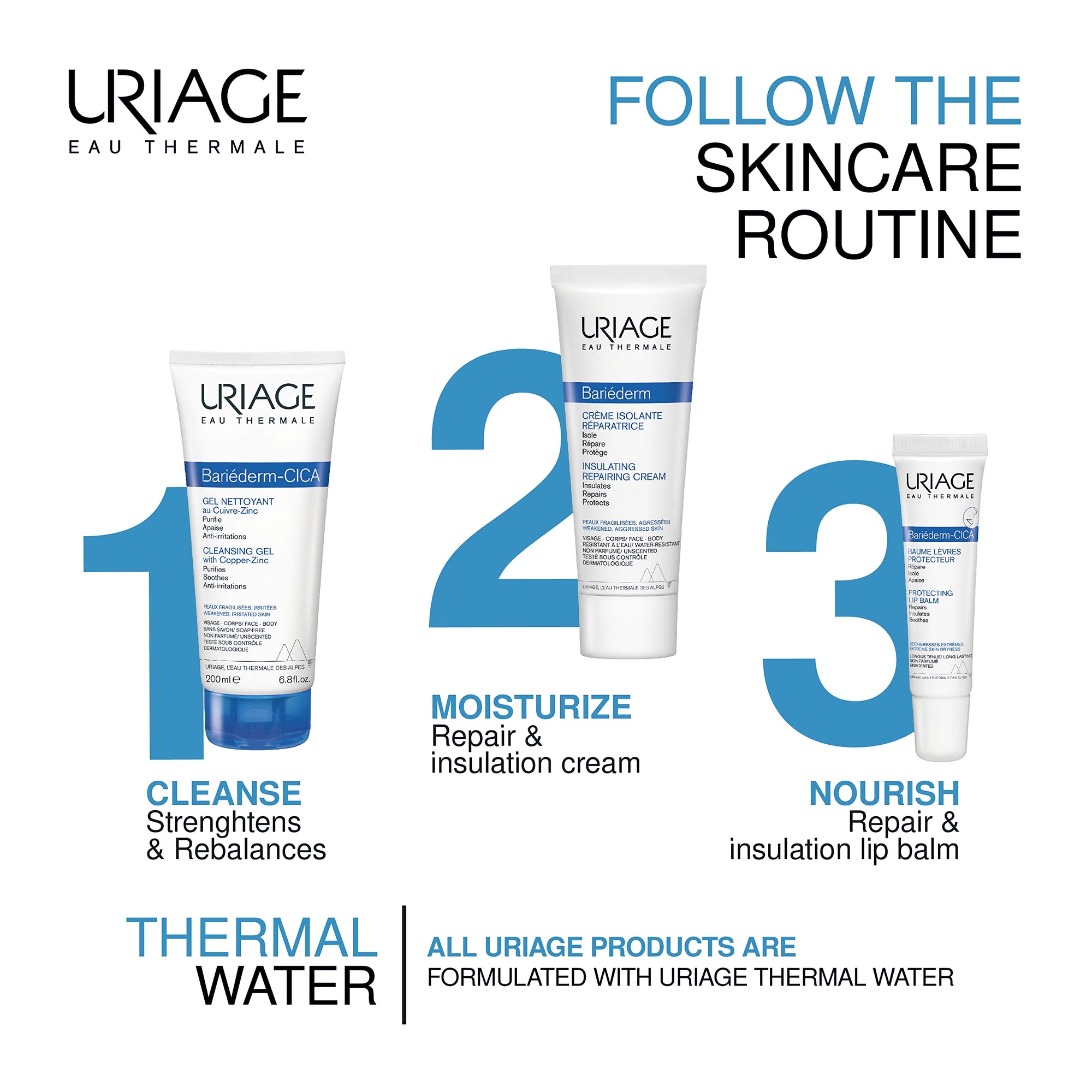 Uriage Bariederm Cleansing Cica Gel - Gentle, Fragrance-Free Skincare for Dry, Sensitive Skin