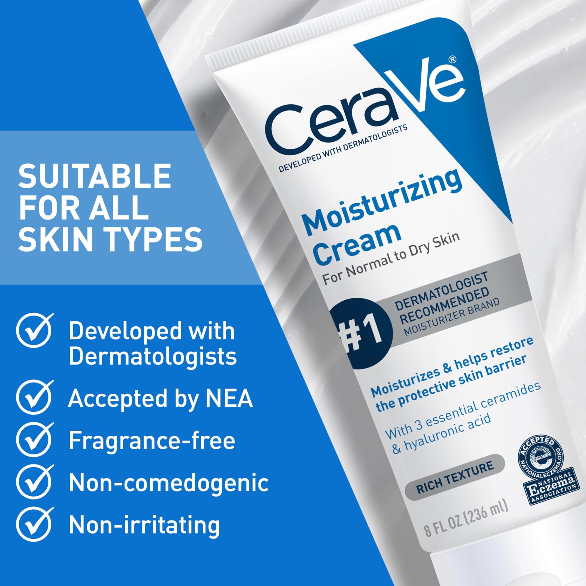 CeraVe Moisturizing Cream - Hydrating, Fragrance-Free, Non-Comedogenic for Dry Skin - 6 fl oz