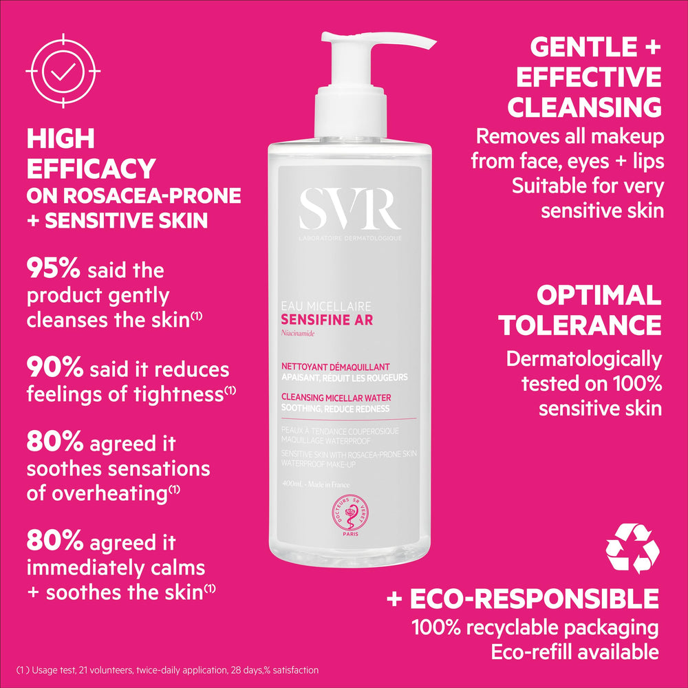 SVR Physiopure Cleansing Micellar Water - Gentle Makeup Remover for Sensitive Skin, 13.53 fl oz
