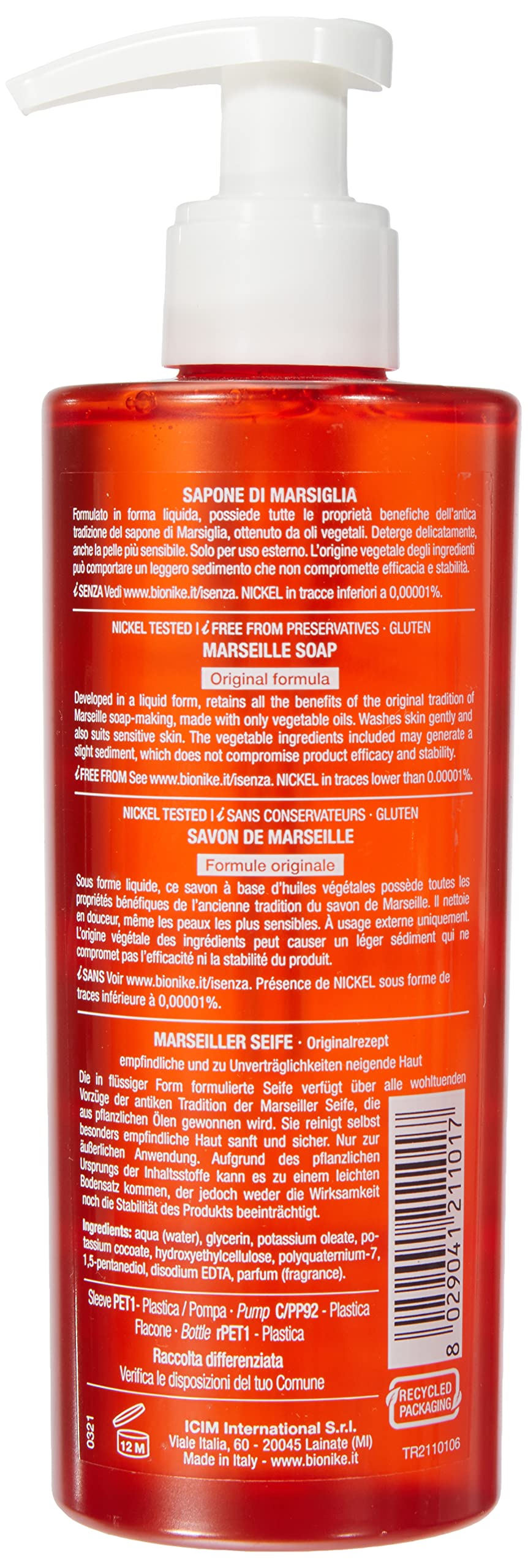 BioNike Triderm Marseille Soap 250ml - Natural Liquid Soap for Hands, Face, and Body - Gentle Cleansing, Moisturizing, a