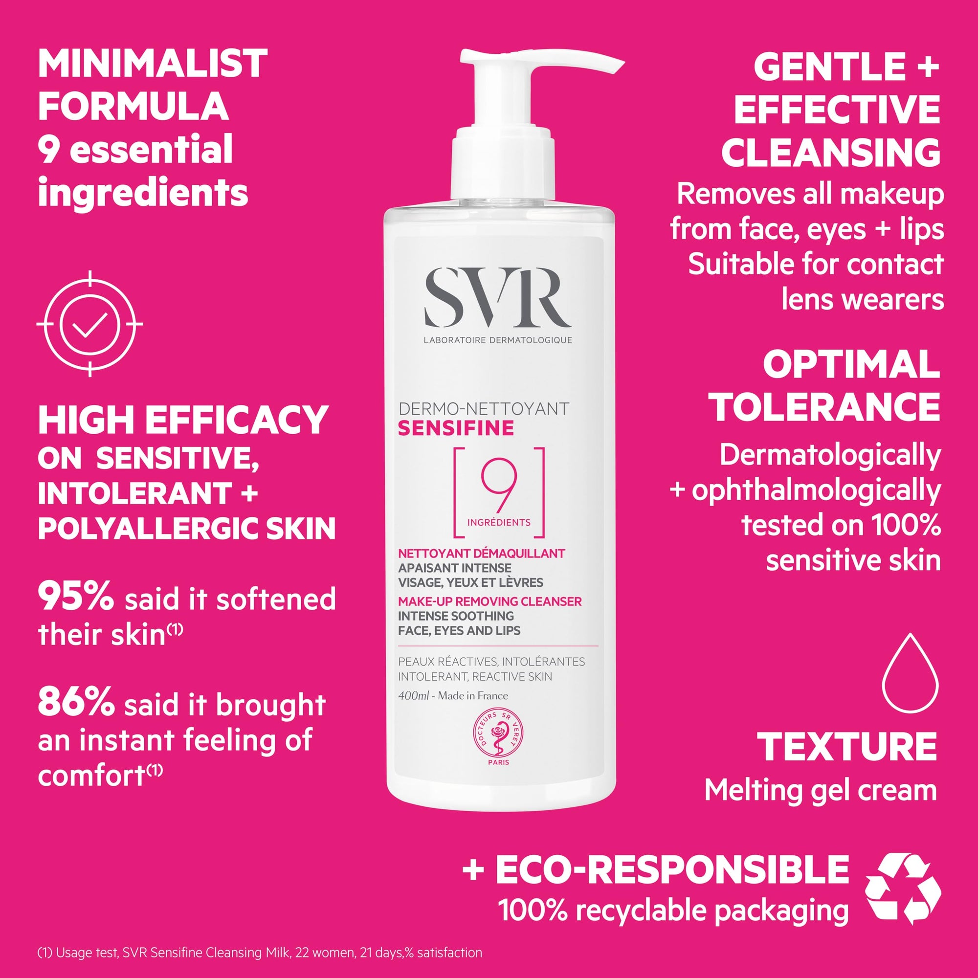 SVR Sensifine Dermo Nettoyant Facial Cleanser &amp; Makeup Remover - Gentle, Dermatologically Tested, 400ml