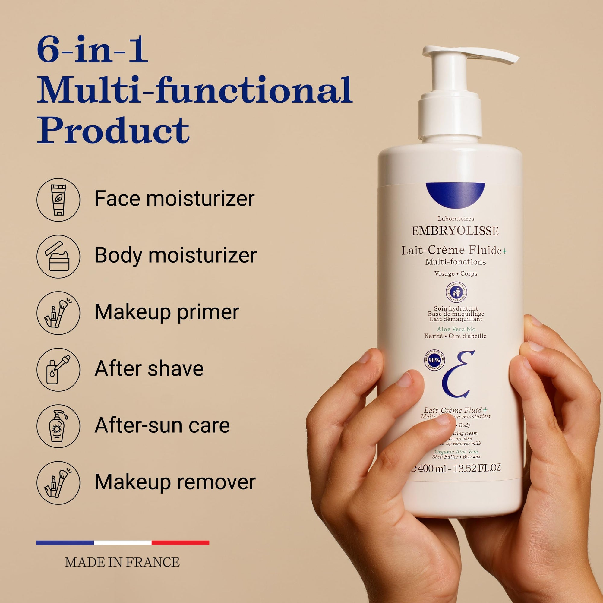 Embryolisse Multipurpose Moisturizing Cream - Hydrating, Makeup Remover &amp; Mask for Dry Skin, Fragrance-Free, 2.54 fl oz
