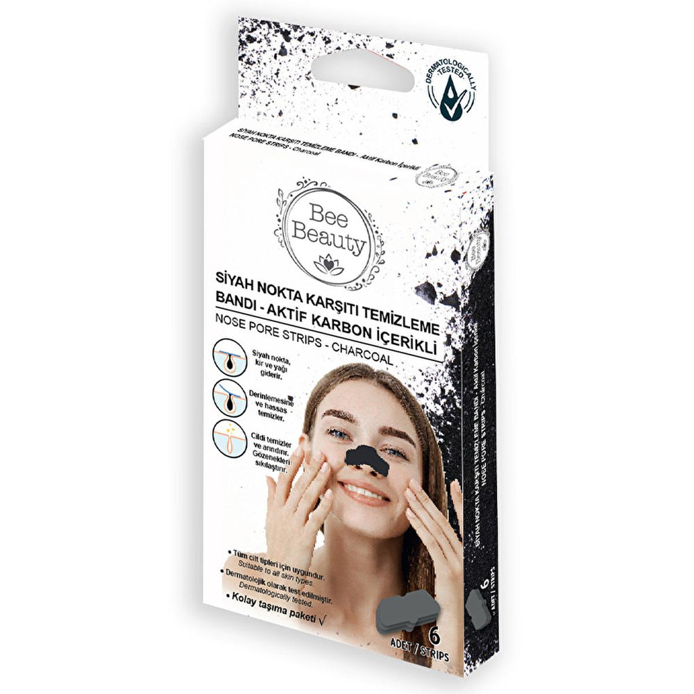 Bee Beauty Activated Charcoal Blackhead Removal Strips - 6 Pack, Dermatologically Tested for Deep Cleansing - Acne Treatment