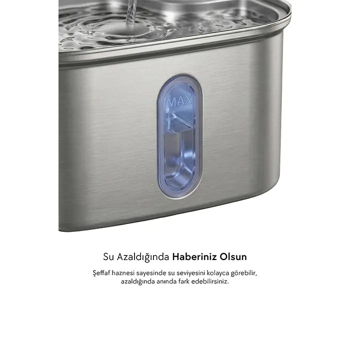 Zampa Square Battery Stainless Steel Automatic Water Fountain 2.8L