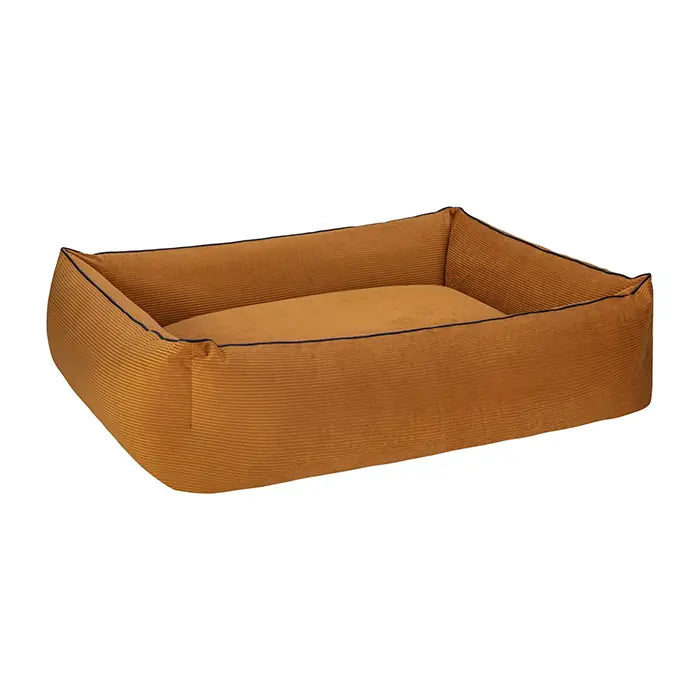 Pet Comfort Golf Dog Bed Mustard with Parliament Blue Piping Large