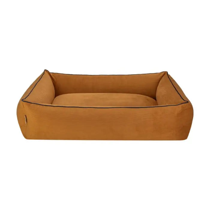 Pet Comfort Golf Dog Bed Mustard with Parliament Blue Piping Large