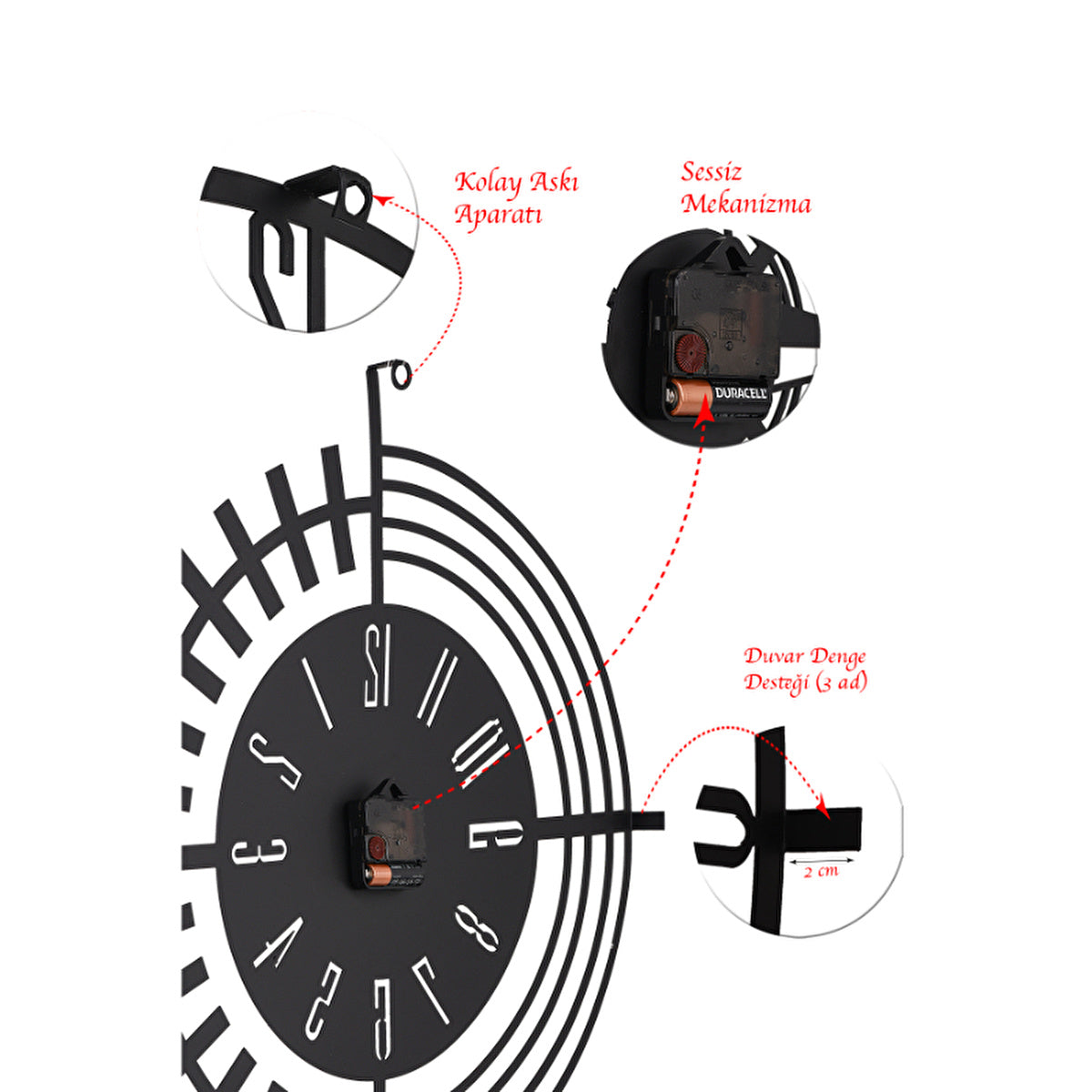 Muyika Dubai Black Metal Wall Clock 20 x 20 In - Silent Mechanism | Modern Design - Image #6