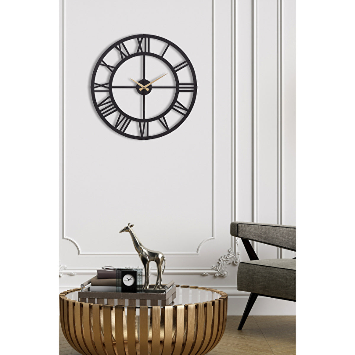 Muyika Black Metal Wall Clock 50x50cm - Silent Mechanism | Stylish Decor - Image #6