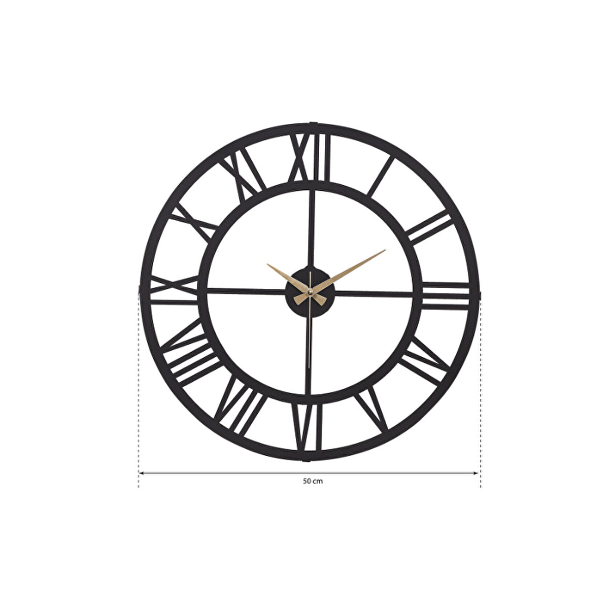 Muyika Black Metal Wall Clock 50x50cm - Silent Mechanism | Stylish Decor - Image #2