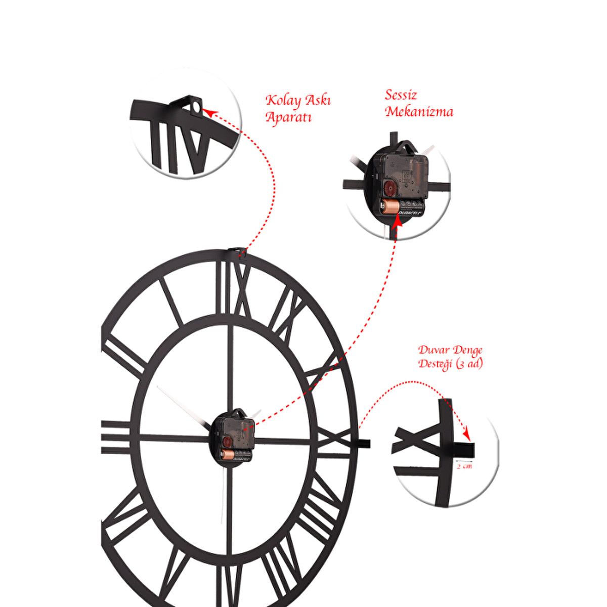 Muyika Black Metal Wall Clock 50x50cm - Silent Mechanism | Stylish Decor - Image #3