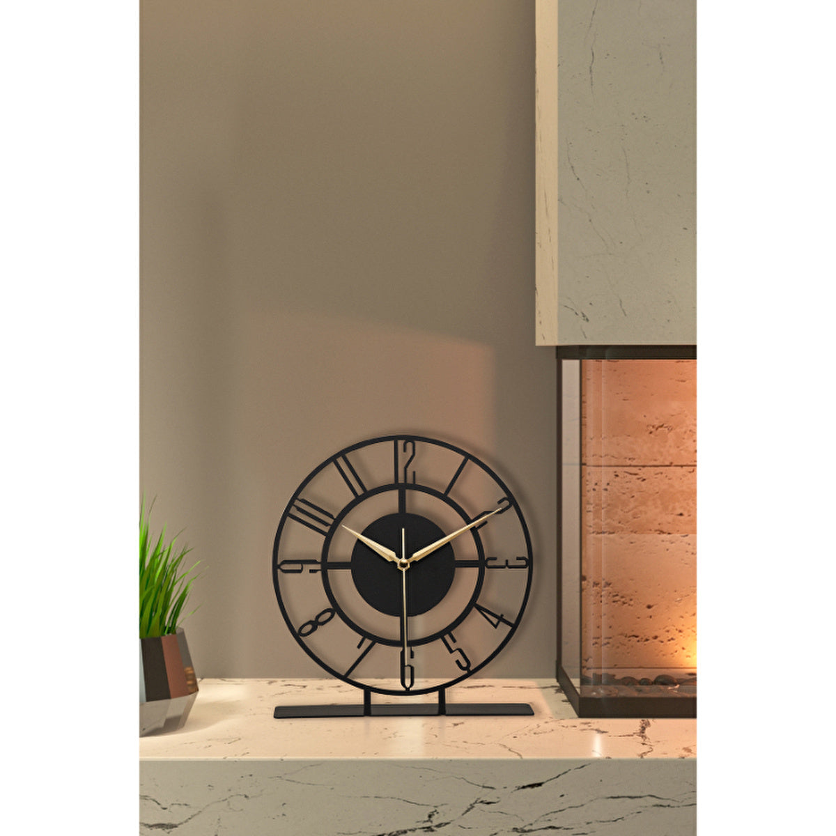 Metal Black Table Clock 25x23cm - Silent Movement | Muyika