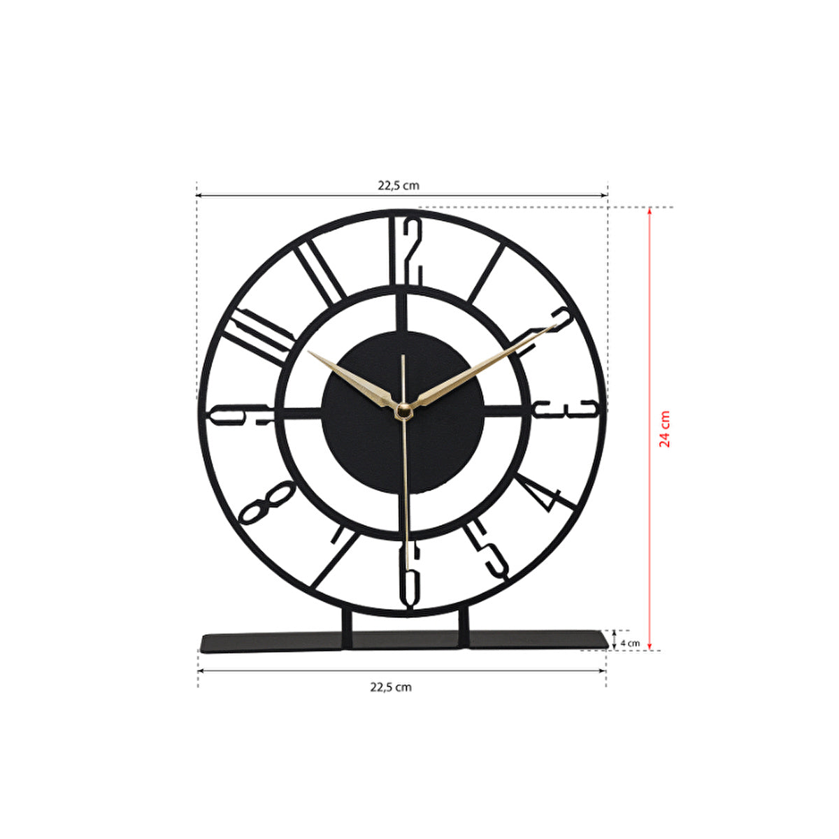 Metal Black Table Clock 25x23cm - Silent Movement | Muyika