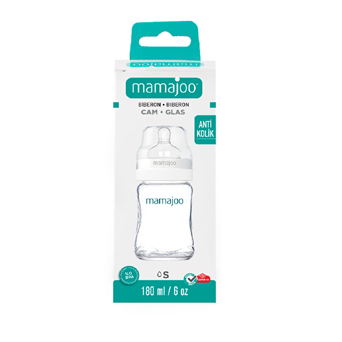 Mamajoo Glass Baby Bottle 180ml - Anti-Colic Nipple Size 1 | BPA-Free