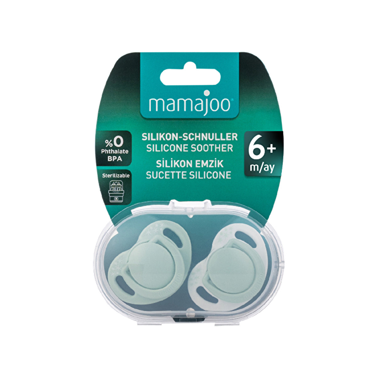 Mamajoo Orthodontic Pacifiers with Sterilization Case - Green | 6 Months+