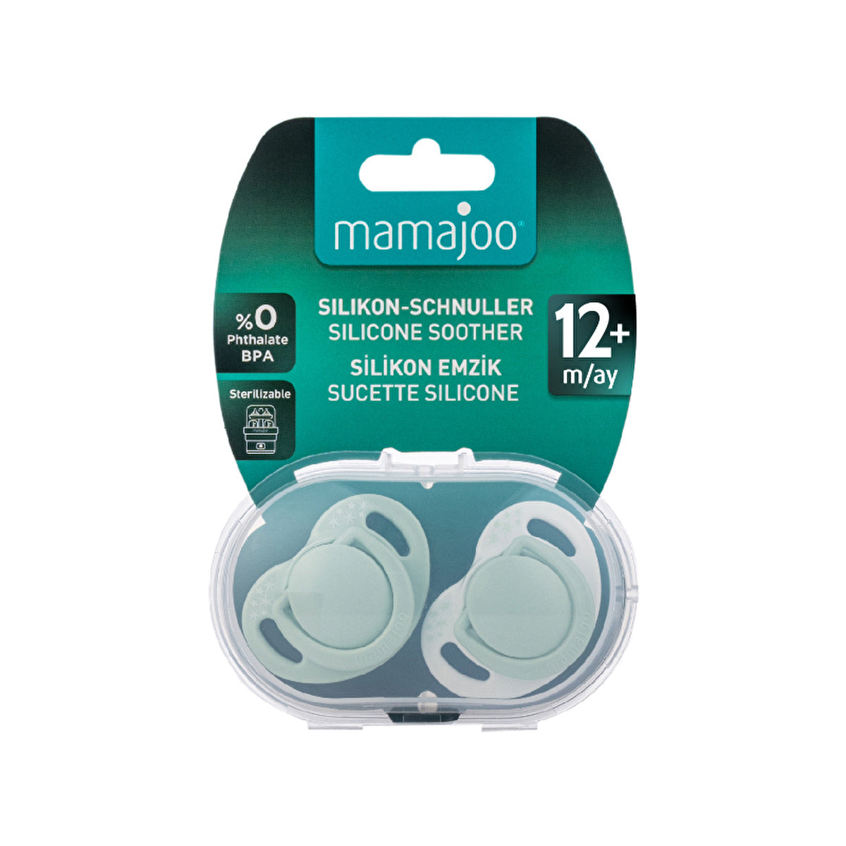 Mamajoo Sterilization & Storage Box Orthodontic Pacifiers - 12 Months+ | Powder Green