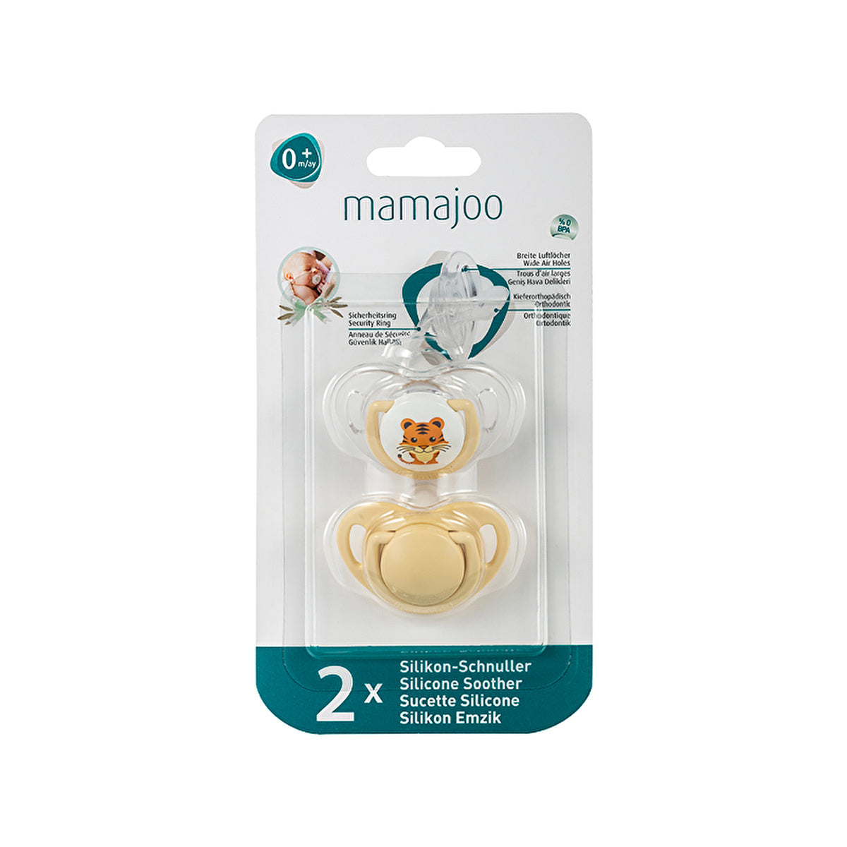 Mamajoo Orthodontic Pacifier Tiger & Cream - 0 Months+ | BPA Free - Image #1