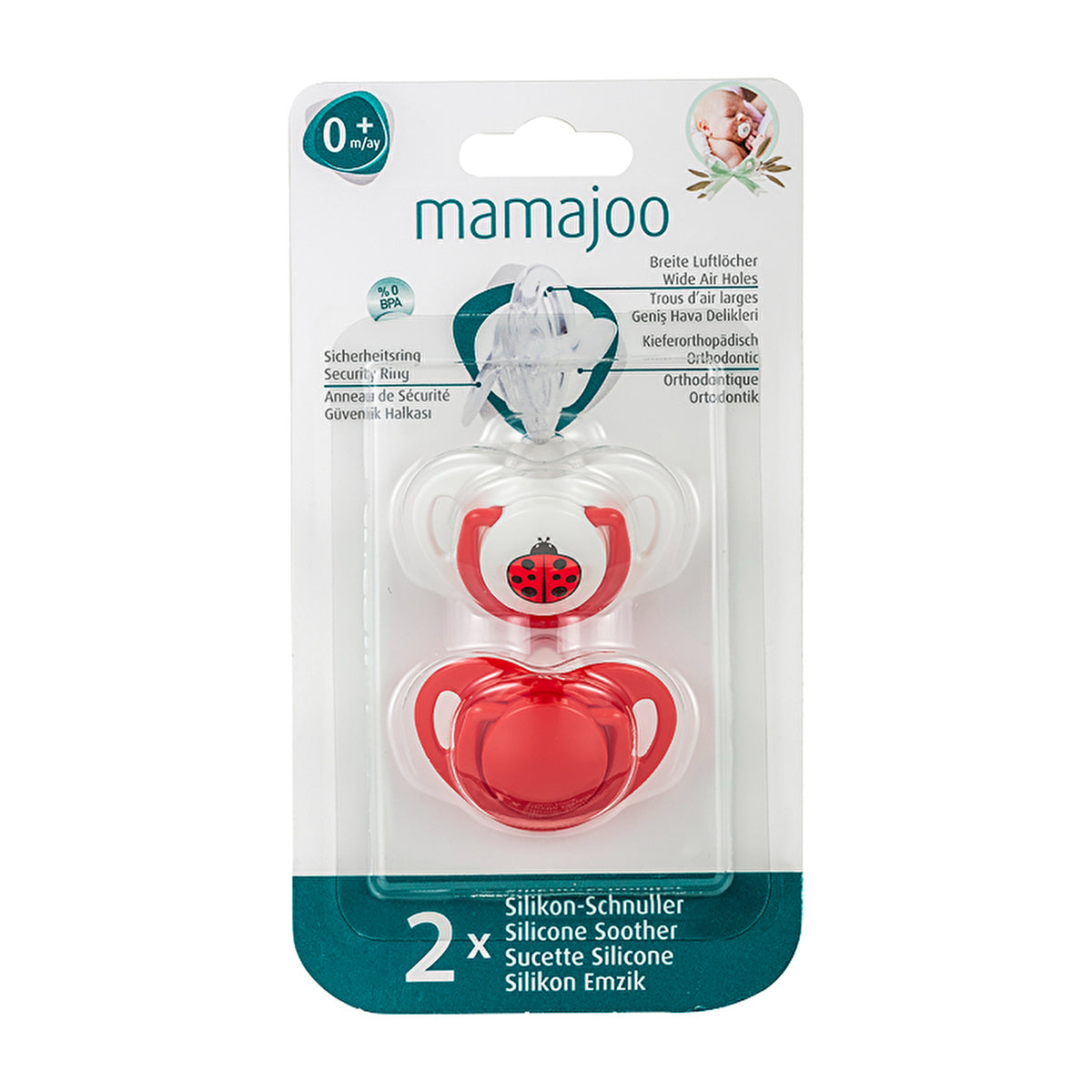 Mamajoo Orthodontic Pacifier Ladybug Red - 0 Months+ | BPA-Free