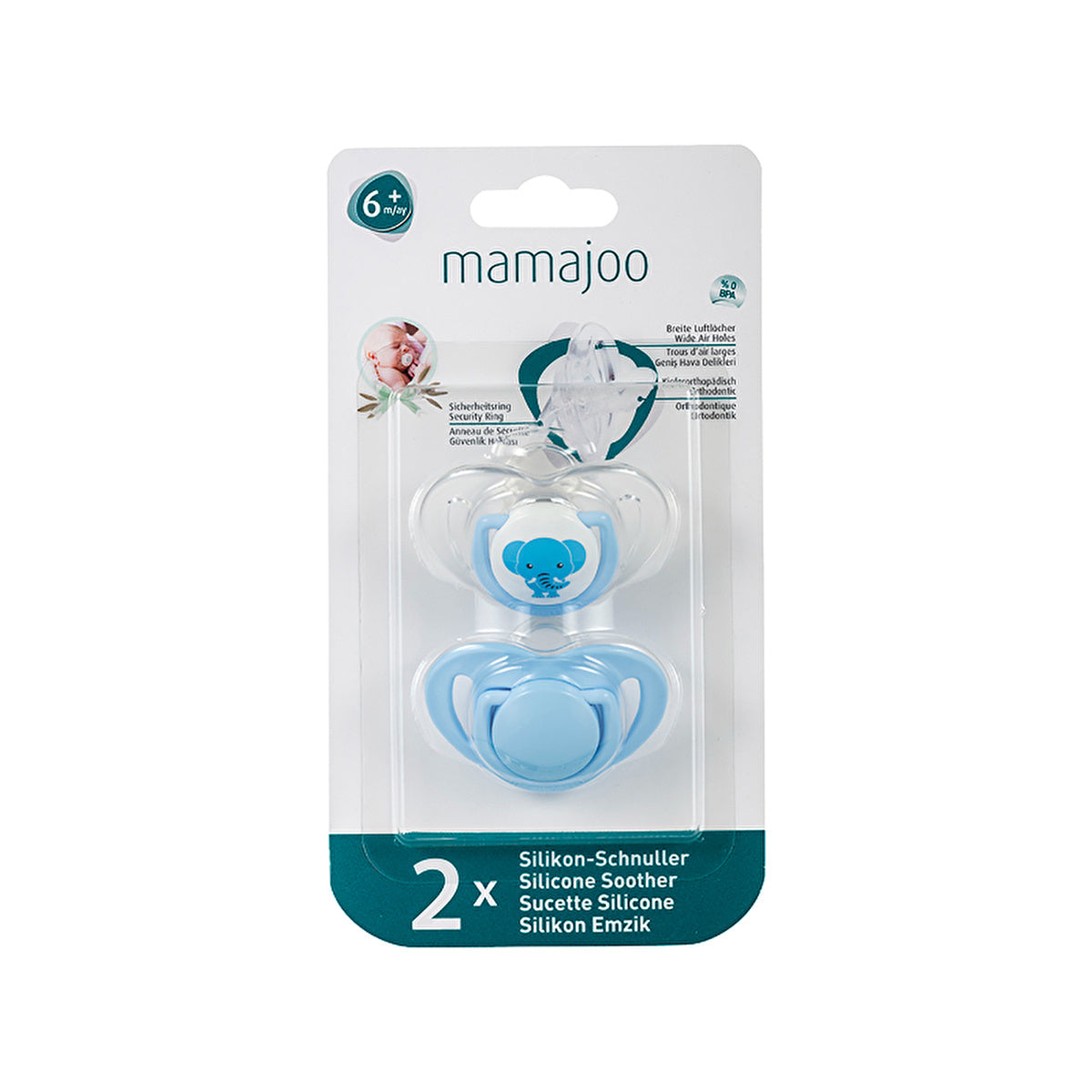 Mamajoo Orthodontic Pacifier Elephant & Blue - For 6 Months+ | Safe Silicone - Image #1